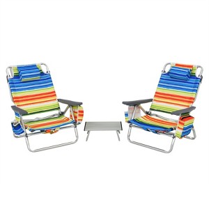 Gymax Beach Chair Set Portable Camping Chairs with 5 Adjustable Positions 3 Pieces Folding Beach Chair and Table Set No Assembly Required - 1 of 4