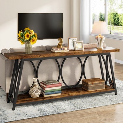 Rustic Brown 70.9'' Wood and Metal Console Table with Storage