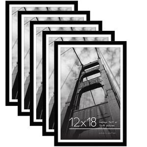 Americanflat 12x18 Poster Frame - Set of 5 - Use as 11x17 Frame with Mat or 12x18 Frame Without Mat - Galleria Collection - Black - 1 of 4