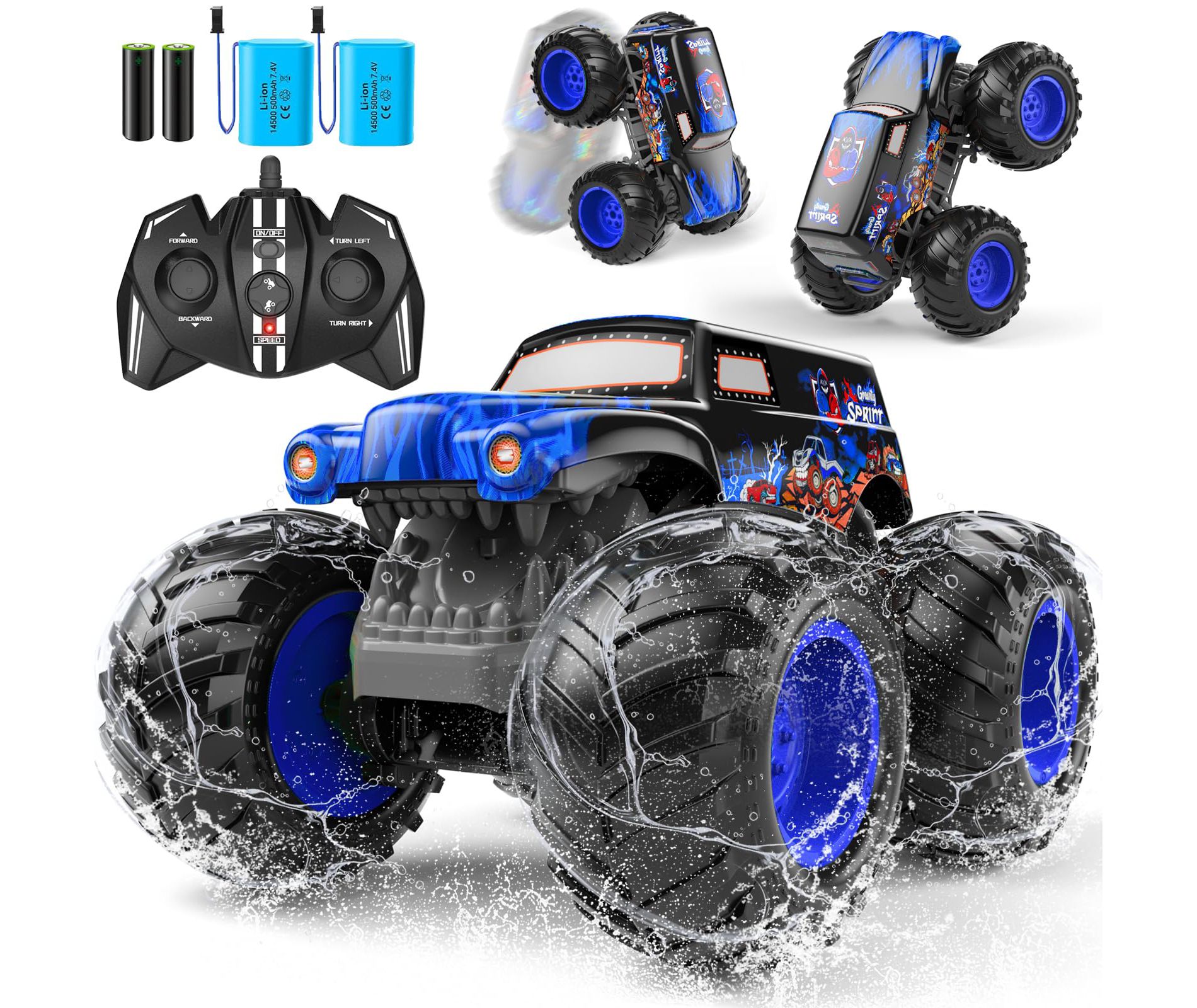 TITQWOP 1:14 Amphibious Remote Control Car,Double Wheelie 2.4GHz Waterproof Monster Truck Toy,4WD Off-Road Vehicle,All-Terrain Grass/Pool/Sand