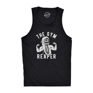 Mens The Gym Reaper Fitness Tank Funny Grim Reaper Funny Halloween Workout Tanktop - Crazy Dog Men's Tank Top - 1 of 4