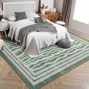 Modern Wave Print Area Rug Geometric Bordered Floor Carpet for Bedroom Low Pile Soft Rugs for High Traffic Areas - 1 of 4