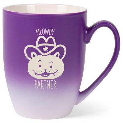 100 North Cowboy Hat Kitten 10 Ounce Purple and White Two Toned Ombre, Comfortably Fits Your Hands, Ceramic Tea Coffee Cup Mug, Meowdy Partner