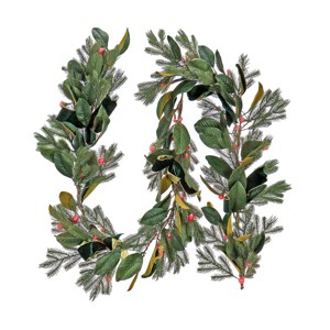 9' Prelit LED Magnolia Mix Pine Garland with Bows "Red Berry" Lights - National Tree Company - 1 of 4