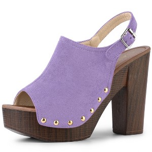 Allegra K Women's Open Toe Buckle Strap Slingback Platform Chunky Heel Sandals - 1 of 4
