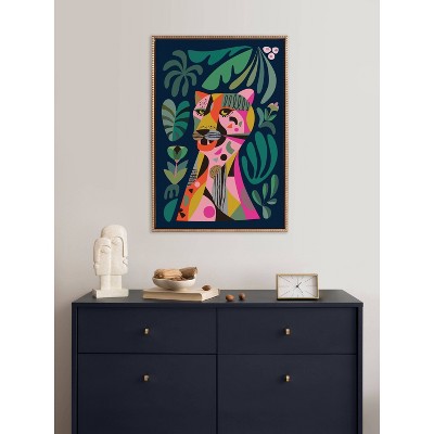 Colorful Leopard Print on Canvas with Gold Beaded Frame