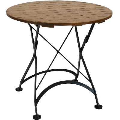 Sunnydaze Indoor/Outdoor European Chestnut Wood Portable Folding Round Patio Bistro Table - 32" - Brown