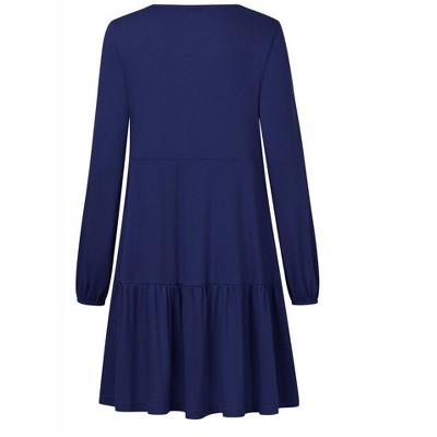 Women's Casual Flowy Pleated Loose Ruffle Hem Tunic Dress with Pockets