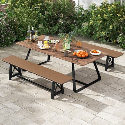 72" Brown and Black HDPE Outdoor Bench Set with Metal Frame