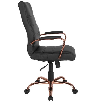 High Back Black LeatherSoft Executive Chair with Rose Gold Metal Base
