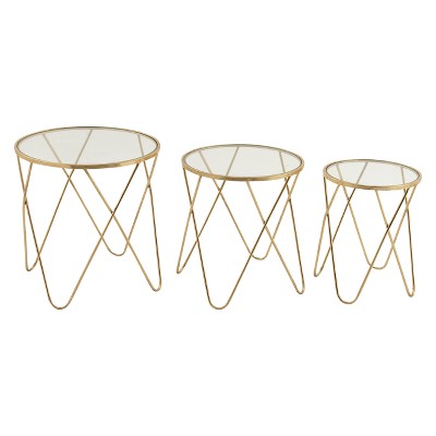 Metal and Glass Gold Colored (Set of 3) Accent Tables Gold - Olivia & May