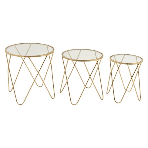 Metal And Glass Gold Colored Set Of 3 Accent Tables Gold Olivia May Target