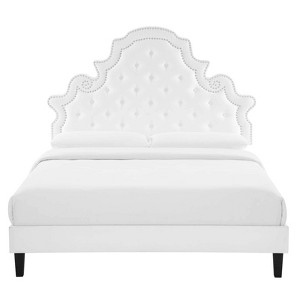 King Gwyneth Tufted Performance Velvet Platform Bed White - Modway - 1 of 3