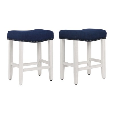 Navy Blue Wood Saddle Seat 24-inch Counter Stool Set