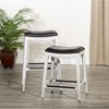 30" Bar Height Saddle Stool with Padded Seat and Weathered Finish, Solid Hardwood Frame with Metal Foot Plates - 3 of 4