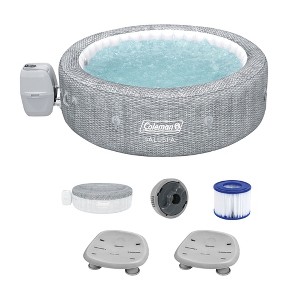 Coleman SaluSpa Sicily AirJet Hot Tub with 180 Soothing Jets with Set of 2 Bestway Underwater Non Slip Pool and Spa Seat with Adjustable Legs, Gray - 1 of 4