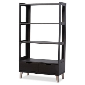 62.4" 2 Drawers Kalien Modern and Contemporary Bookshelf with Display Shelves Espresso Brown - Baxton Studio: Engineered Wood, MDF - 1 of 4