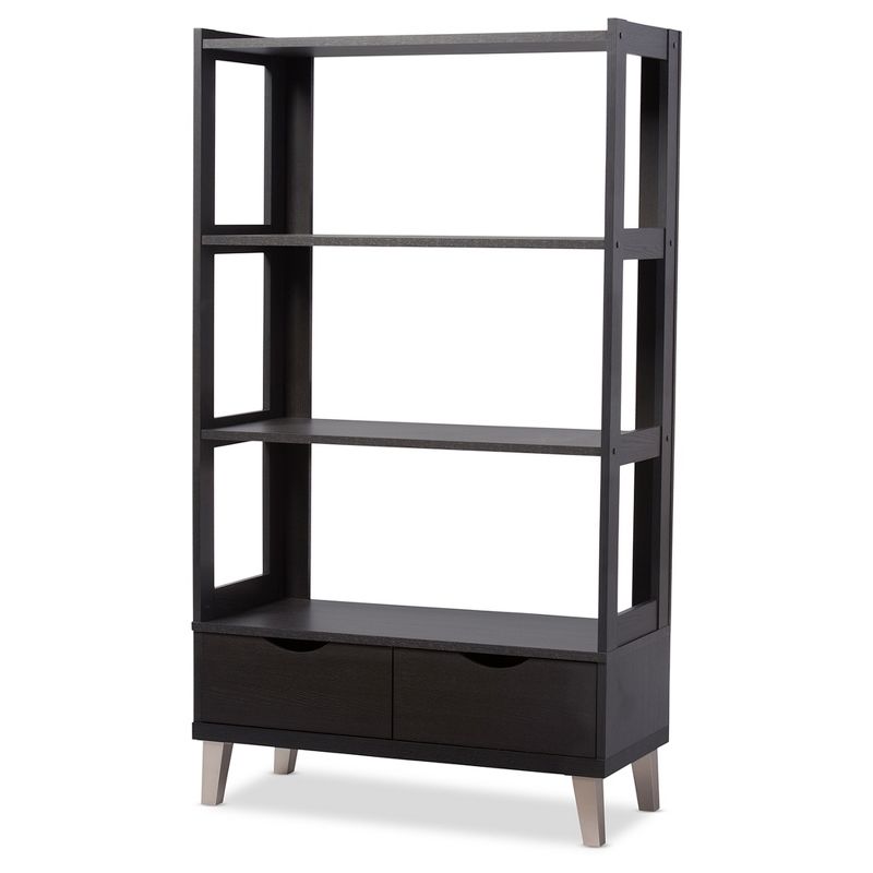 62.4&#34; 2 Drawers Kalien Modern and Contemporary Bookshelf with Display Shelves Espresso Brown - Baxton Studio, 1 of 7