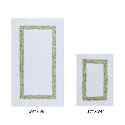 Hotel 2 PC Bath Rug 100% Premium Cotton Tufted Weave Two Tone Reversible Bathroom Rug, Super Soft Absorbent, Machine Washable Bath Mat