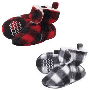 Hudson Baby Cozy Fleece Booties, Red Black White Plaid - 1 of 4