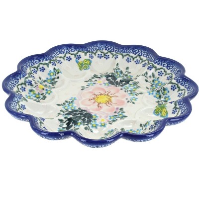 Blue Rose Polish Pottery Apple Blossom Egg Plate