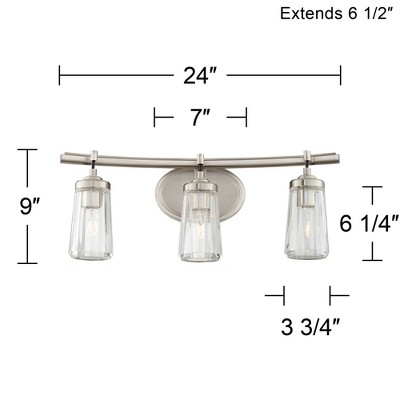 Brushed Nickel 24" Cylinder 3-Light Vanity Fixture with Clear Glass