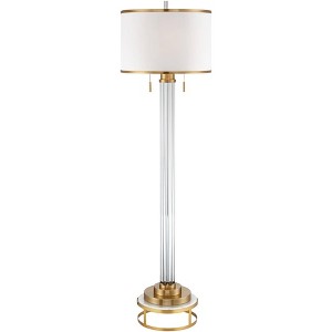 Possini Euro Design Cadence Modern Floor Lamp with Riser 67 1/2" Tall Crystal Glass Column Satin Brass Linen Drum Shade for Living Room Bedroom Office - 1 of 4
