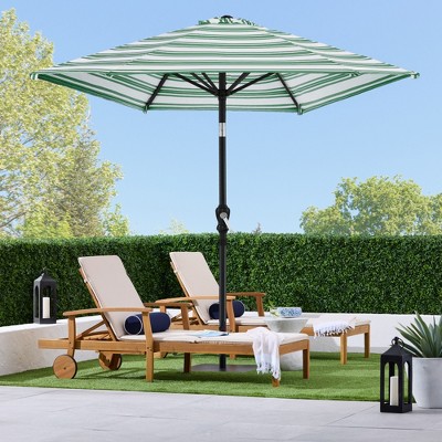 10ft Striped Green Polyester Market Patio Umbrella with Black Metal Pole