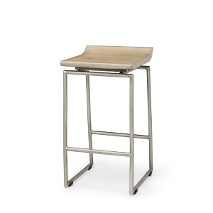 HomeRoots 25" Natural and Silver Solid Wood and Iron Low Back Counter Height Bar Chair - 1 of 4