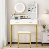 Adjustable Vanity Desk with Rotating Mirror and Storage Shelves, Makeup Table with Power Outlet, 2 Drawers, Stool, for Dressing Room - 2 of 4