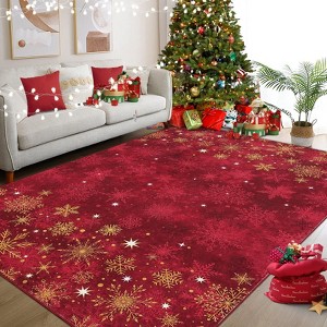 Christmas Decorations Area Rug Winter Snowflakes Floor Mat Non Slip Low Pile Home Decor Rug for Living Room Bedroom - 1 of 4