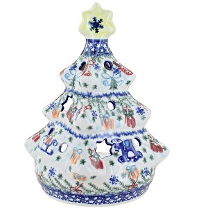 Blue Rose Polish Pottery 198 Vena Christmas Tree Luminary - 1 of 2