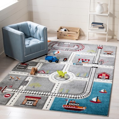 Grey and Ivory Rectangular Non-slip Kids Rug