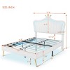 PU Upholstered Princess Bed with Crown Headboard and LED Lights, Adjustable Height Platform Bed for Kids Bedroom-Baofuwish - 4 of 4
