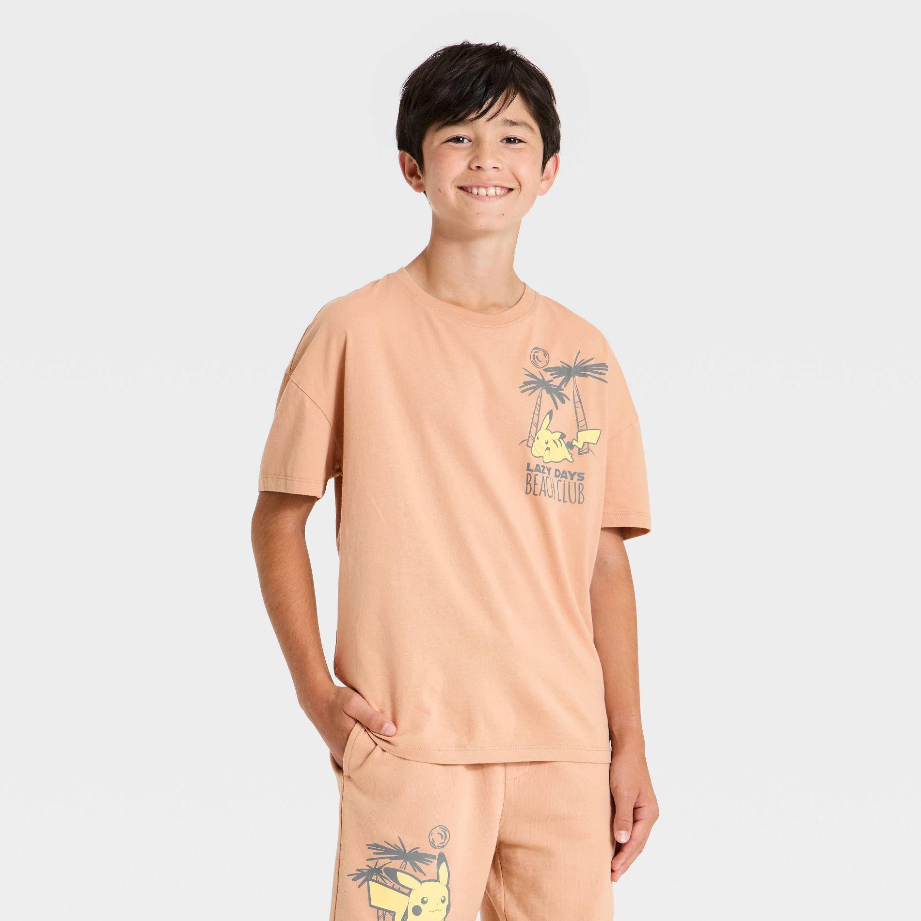 Boys' Pokemon Pikachu Short sleeve "Lazy Days Beach Club" Oversized T-Shirt