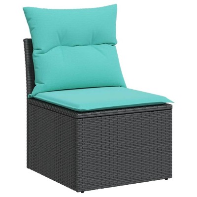 vidaXL Patio Sofa Armless with Cushions Outdoor Seating Black Poly Rattan Modular Design