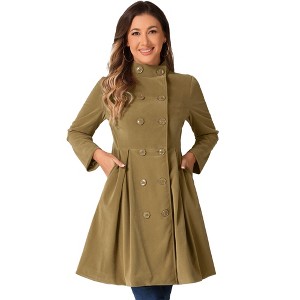 INSPIRE CHIC Women's Velvet A-Line Steampunk Double Breasted Winter Trench Coats - 1 of 4