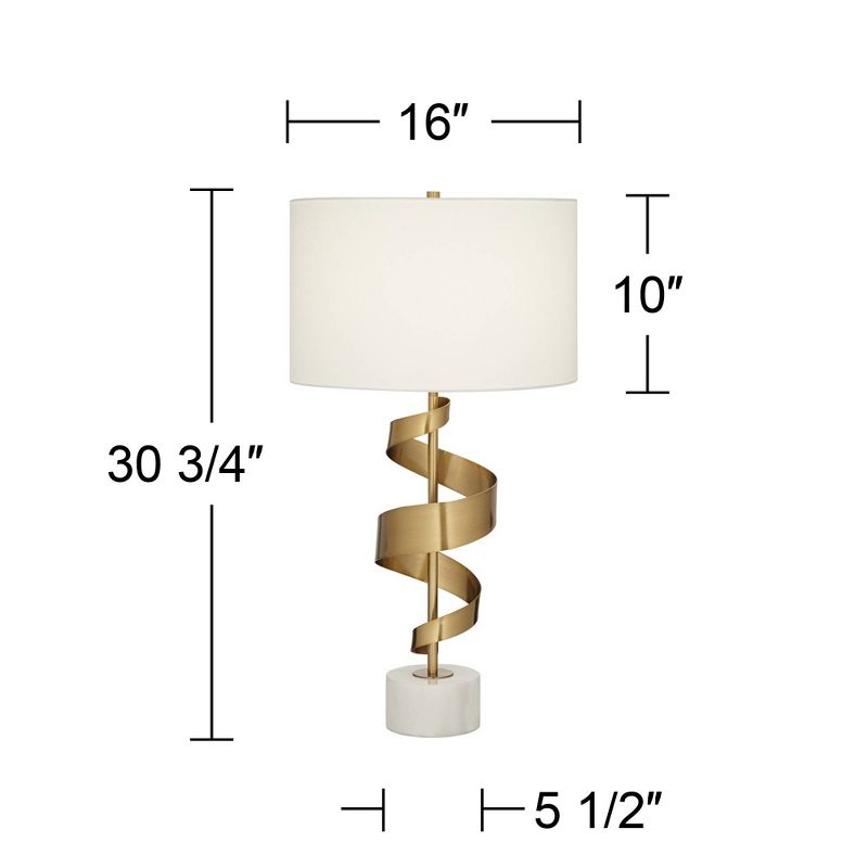 Possini Euro Design Modern Table Lamp 30 3/4" Tall Sculptural Gold Ribbon Wave Metal White Drum Shade for Living Room Bedroom House Bedside, 4 of 10