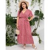 Plus Size Short Sleeves Wrap Maxi Dress V Neck High Waist Ruffle Casual Summer Belt Dress - 2 of 4
