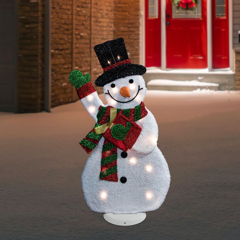 Northlight 32" Lighted Waving Snowman in Striped Scarf Outdoor Christmas Decor, 2 of 8