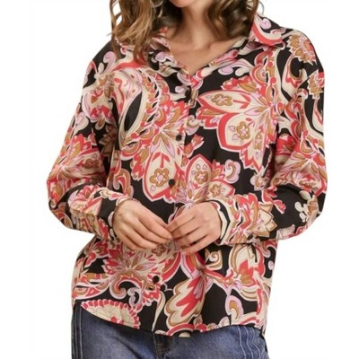Women's Vintage Paisley Print Button-up Blouse - umgee