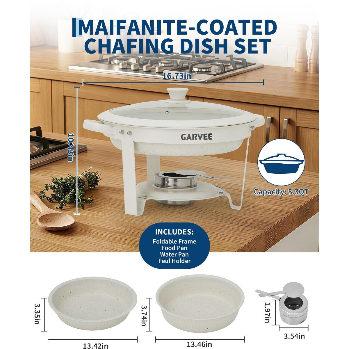 Garvee Chafing Dishes for Buffet 2 Pack, Round Maifanite Coated Food Warmers for Parties, Wedding Buffet Servers with Glass Lids for Catering - thumbnail 4