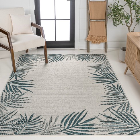 Isla Coastal Cottage Palm Frond Border Blue/cream 5 Ft. X 8 Ft. Indoor ...