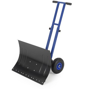 29" Snow Shovel with Wheels, Metal Snow Pusher Shovel for Doorway & Sidewalk, Snow Pusher with Adjustable 5-Position Angled & Height - 1 of 4