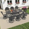 9-Piece Oval Cast Aluminum Outdoor Patio Dining Set with Swivel Chairs & Blue Cushions & Umbrella Hole - 4 of 4