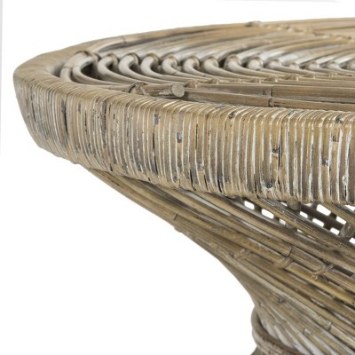 Transitional Grey Round Wicker Coffee Table