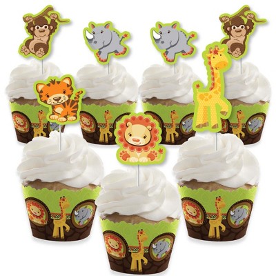 Big Dot of Happiness Funfari - Fun Safari Jungle - Cupcake Decoration - Party Cupcake Wrappers and Treat Picks Kit - Set of 24