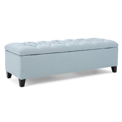 Light Blue Button-Tufted Upholstered Storage Ottoman Bench