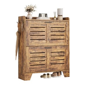 COZONY Shoe Cabinet with 2 Flip-Down Drawers, Narrow Freestanding Hidden Storage Organizer with Hooks for Entryway, Hallway, Garage - 1 of 4