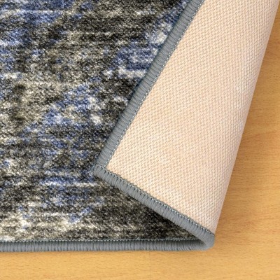 Blue and Beige Abstract Brushstroke Nylon Area Rug, 7'x9'